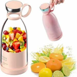 BLENDER PORTABLE JUICER FOR SMOOTHIE , JUICE , VEGETABLE SHAKES WITH 6 BLADES WIRELESS CHARGING MINI PERSONAL SIZE MIXER BOTTLE GRINDER, 420 ML MULTICOLOR
