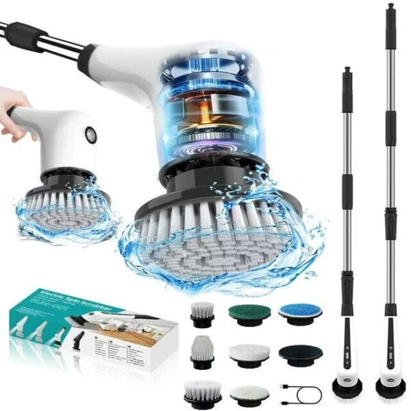 7-in-1 Electric Spin Scrubber Cleaning Brush with Extension Handle (1 Set)